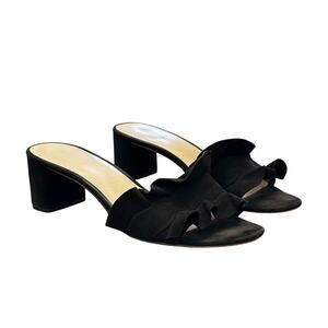 Loeffler Randall Women's Vera Ruffle Block Heel Slide Sandals Suede Black 9.5